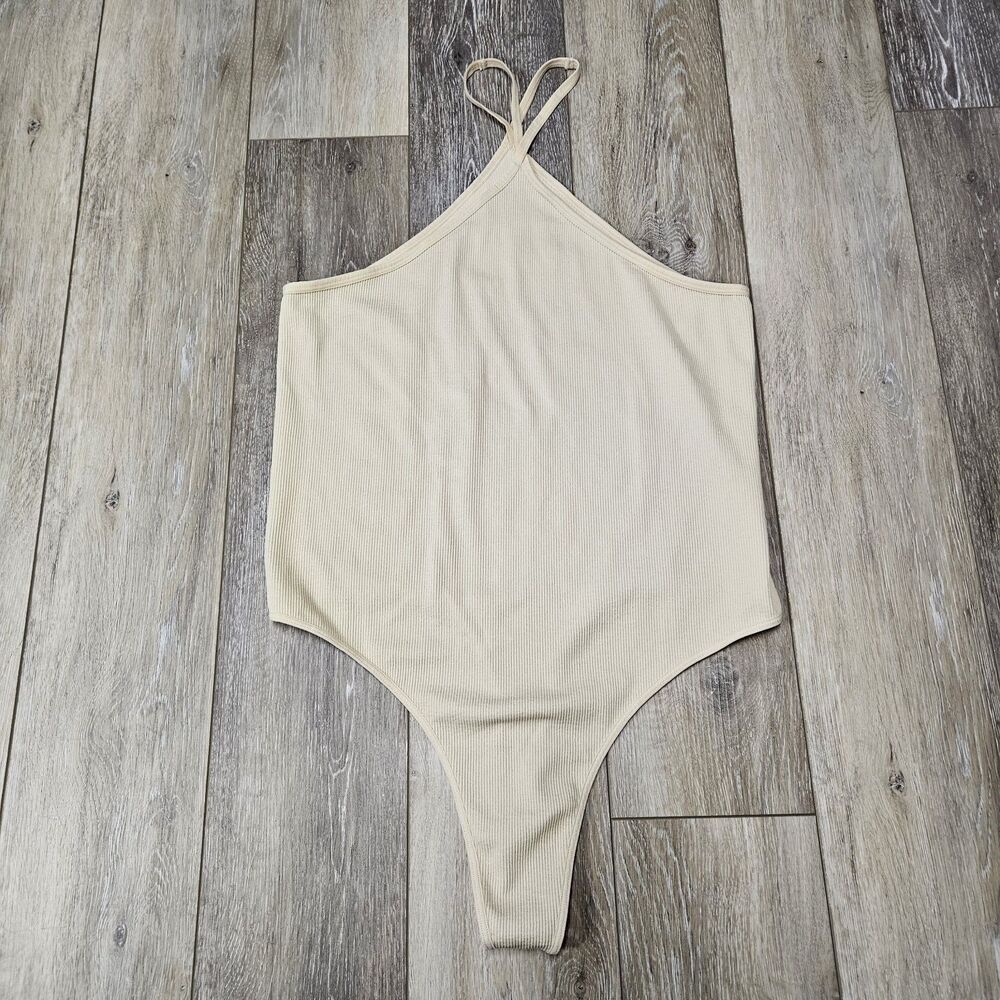 Spiritual Gangster Ribbed Sleeveless Bodysuit Nude Beige Women's Medium / Large